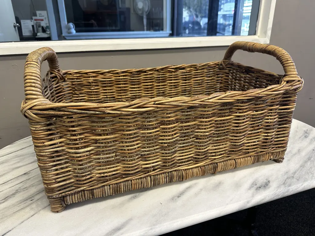 Double Handled Cane Log Basket H33, L35, D40cm. Image 1++
